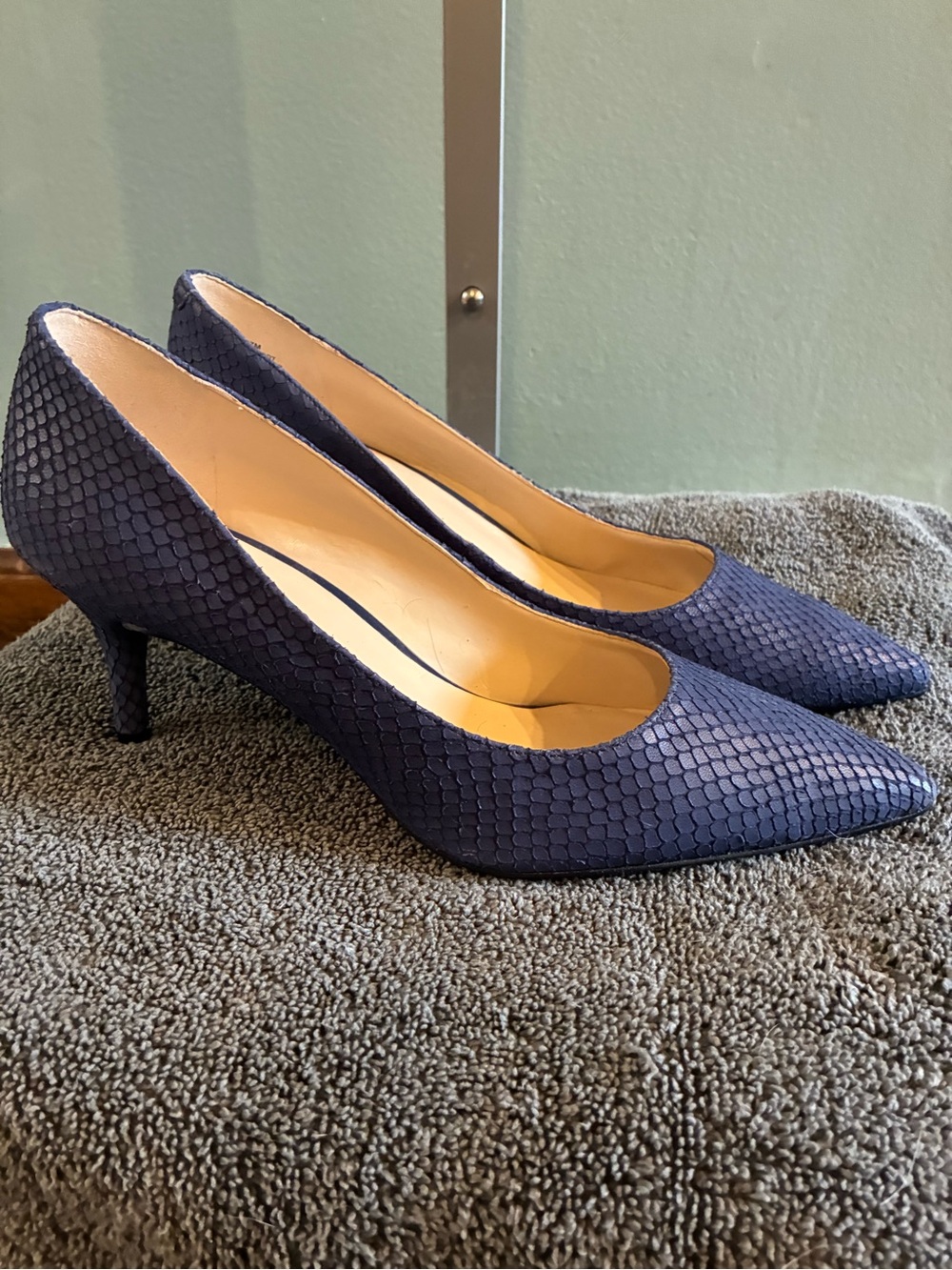 Classic Pointed Toe Kitten Heel Pumps in Navy